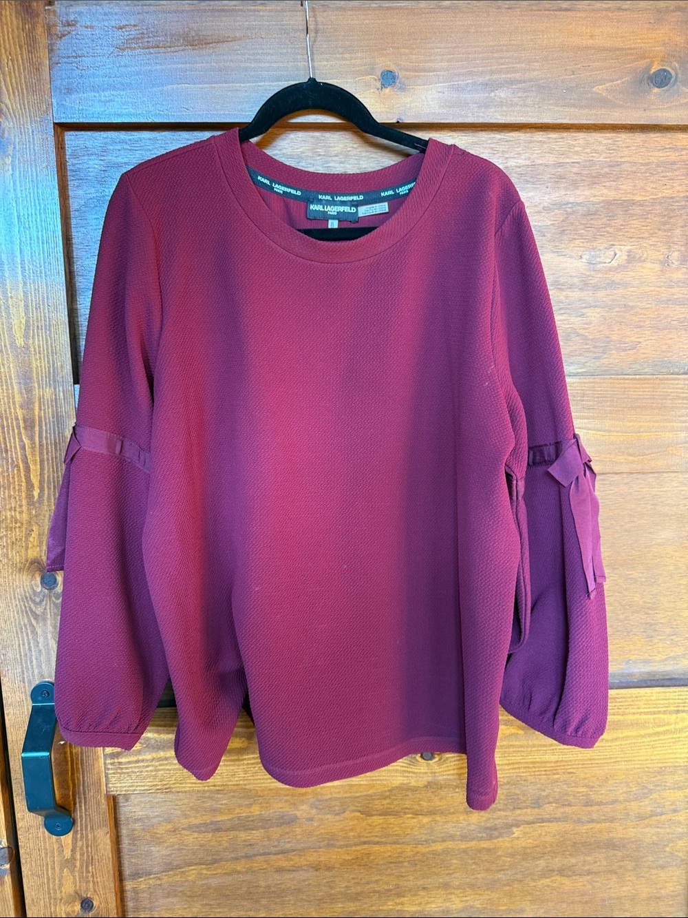 Karl Lagerfeld Burgundy Long Sleeve Crewneck Sweatshirt with Sleeve Ties